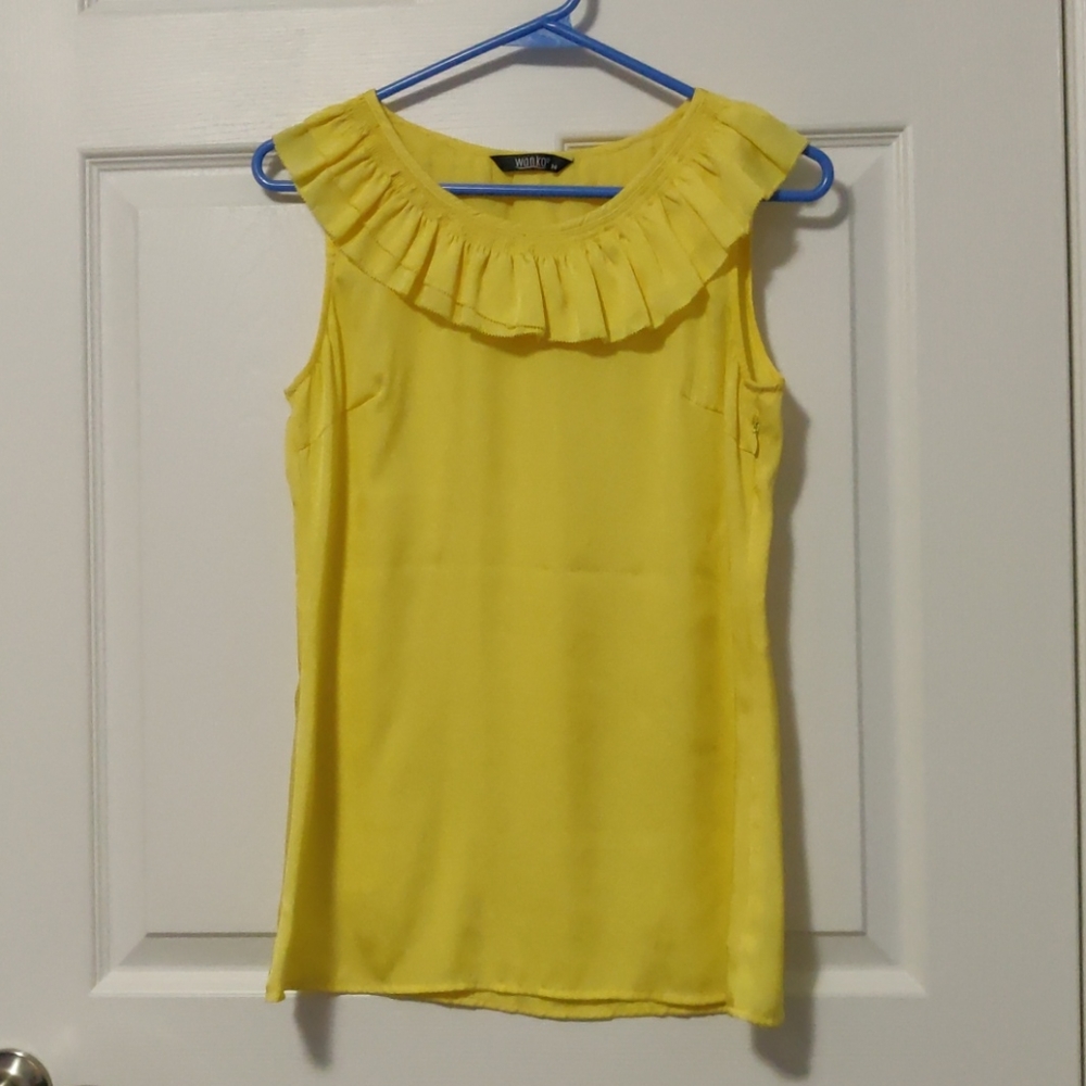 Yellow Ruffle Neck Top